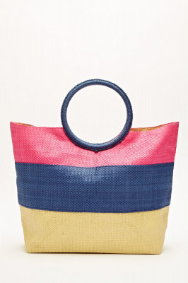 Striped Basket Weave Tote Bag